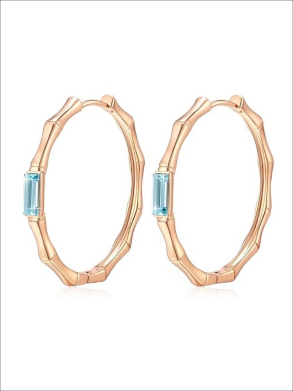 Lightweight Bamboo Hoop Earrings 14K Rose Gold Plated with Austrian Crystal